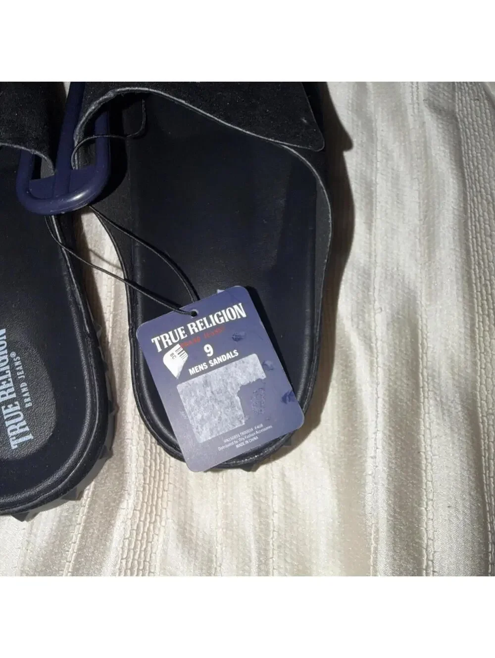 True Religion Men's TR-Biggy-PBS Black Logo Sandals adjustable top strap Size 9